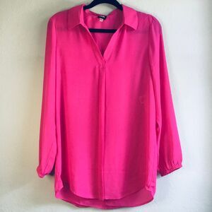 Anne Klein bright pink sheer long sleeve shirt business night out summer S